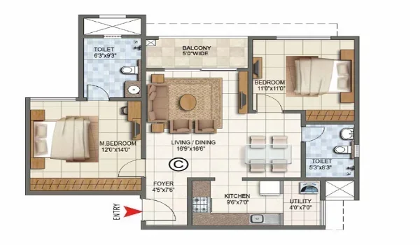 Featured Image of 2 BHK Floor Plan