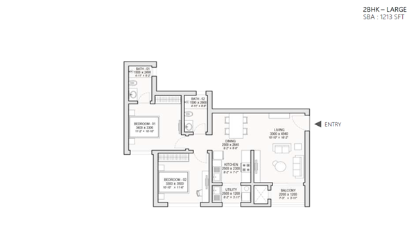 Featured Image of Sobha One Residence 2 BHK Large Floor Plan
