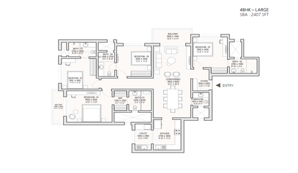 Featured Image of Sobha One Residence 4 BHK Floor Plan