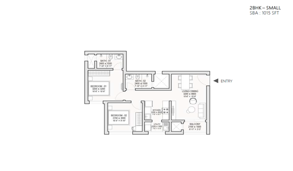 Featured Image of Sobha One World 2 BHK Small Floor Plan